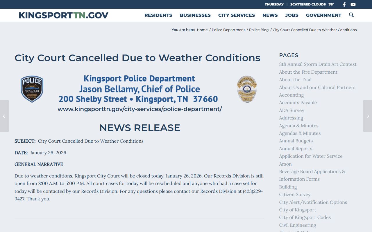 Kingsport police department and background check records