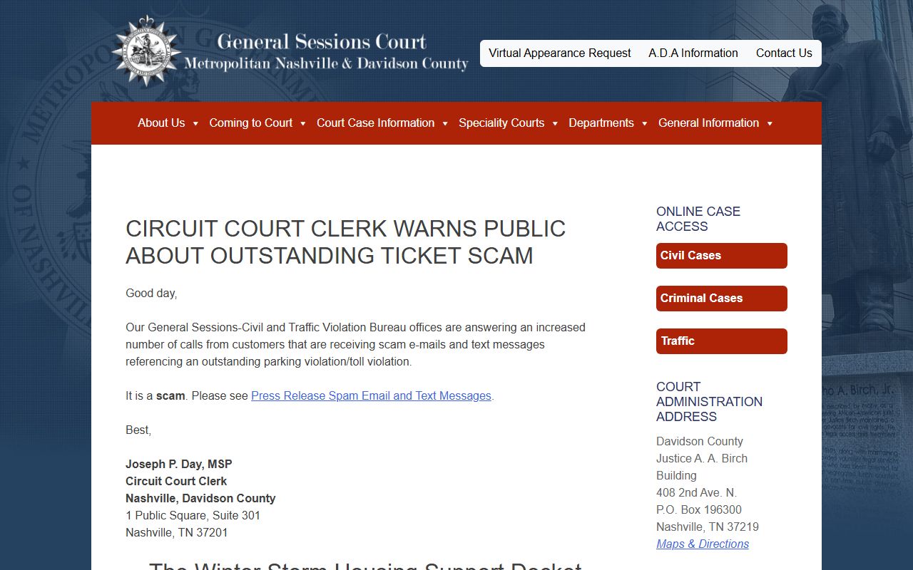 Nashville General Sessions Court case search and criminal records