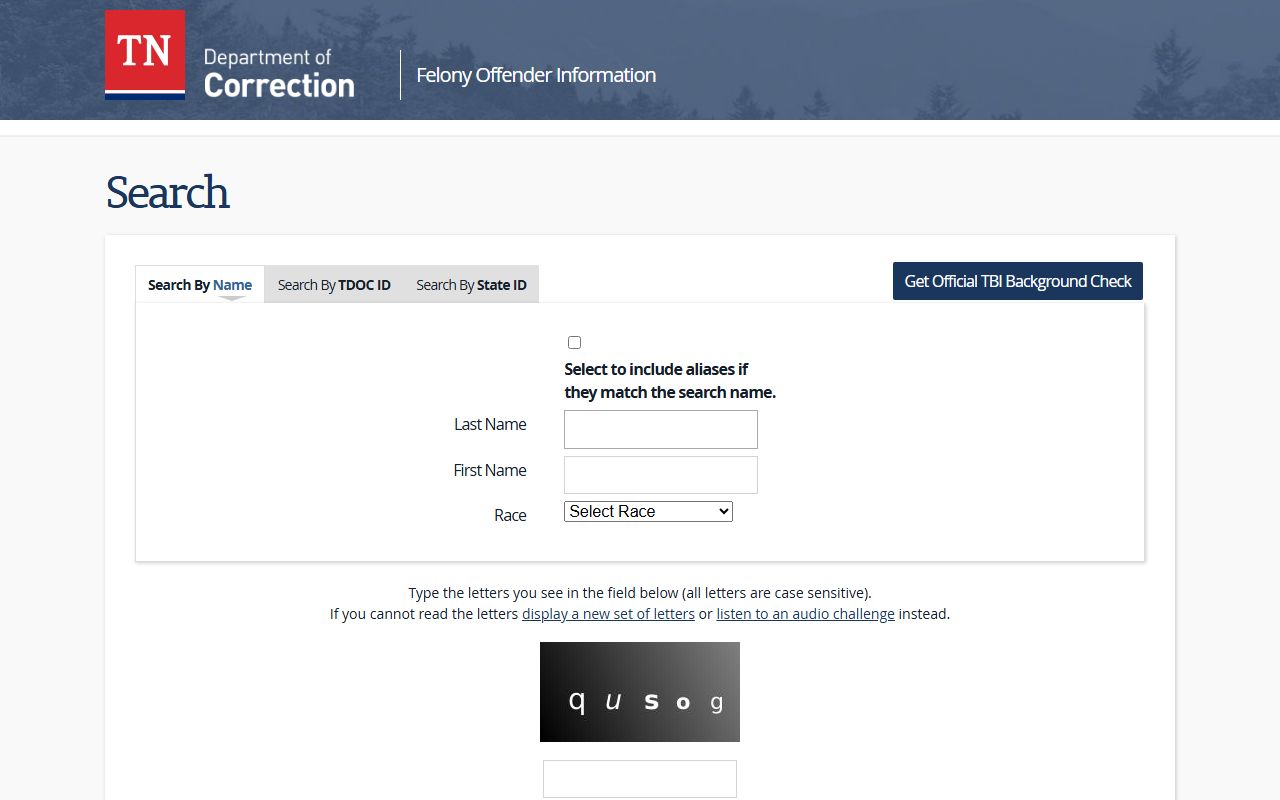 Tennessee Department of Correction FOIL felony offender information lookup tool